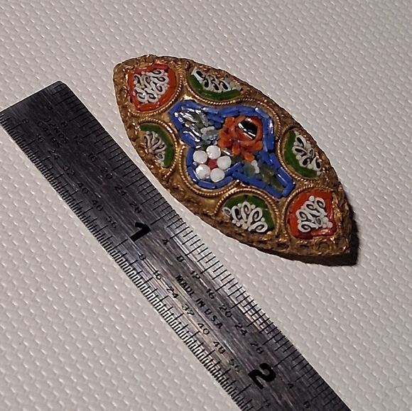 * Antique Vintage Made In Italy Micro Mosaic Glass Pin Brooch - Picture 2 of 5